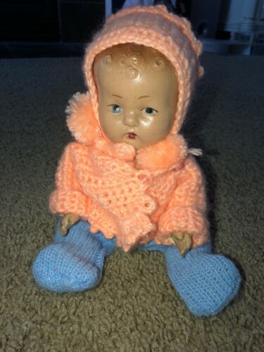 Vintage 10 1/2” Composition Baby Jointed Painted Face Unmarked