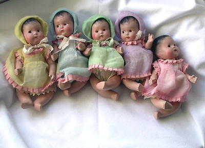 VINTAGE ALL ORIGINAL 1930’s DIONNE QUINTUPLET QUINTS BABY DOLLS  7 “