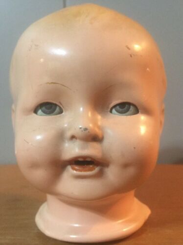 Vintage Ideal Doll Head With Dimples Flirty Tin Eyes