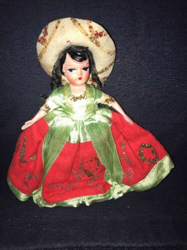 Mexican Latin Folk Art Composition Doll Traditional Regional Costume Señorita 6”