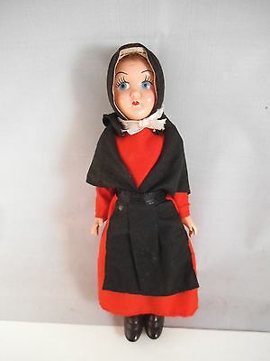 Vintage Doll Russian ? Red Dress Black Apron
