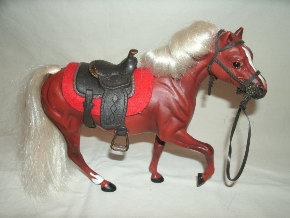 Vintage Plastic Horse ~ Red Brown Color with White Markings ~ 6 5/8 Inches Tall