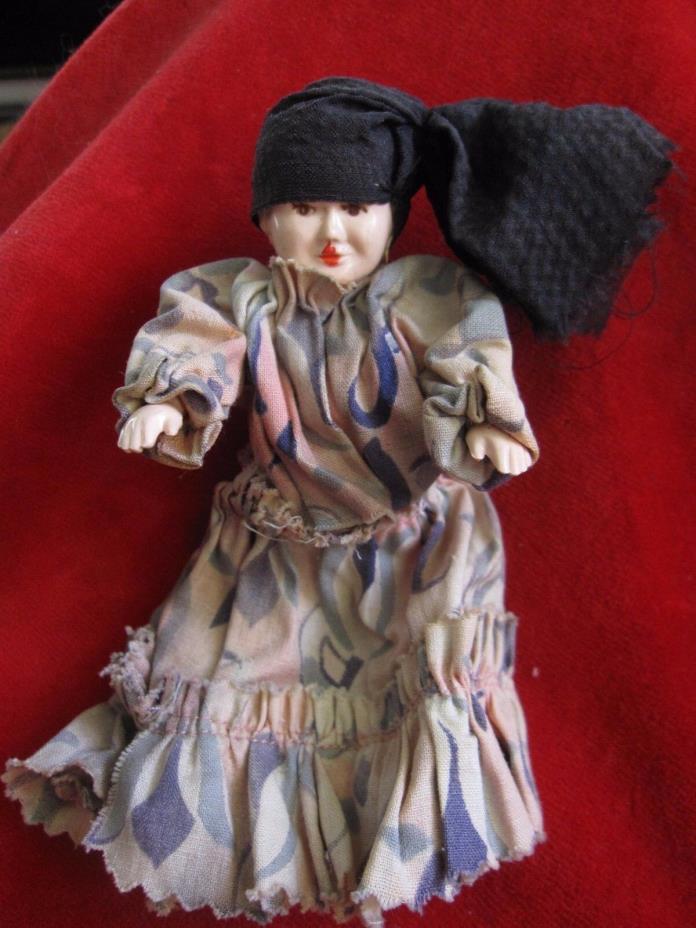 Antique Vintage Plastic Gypsy Doll Hand Painted Face