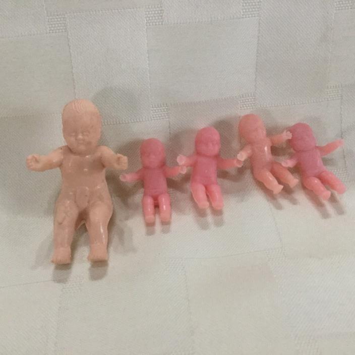 Vintage BEST Hard Plastic Diapered Baby Doll, USA Plus 4 Small Babies, G2