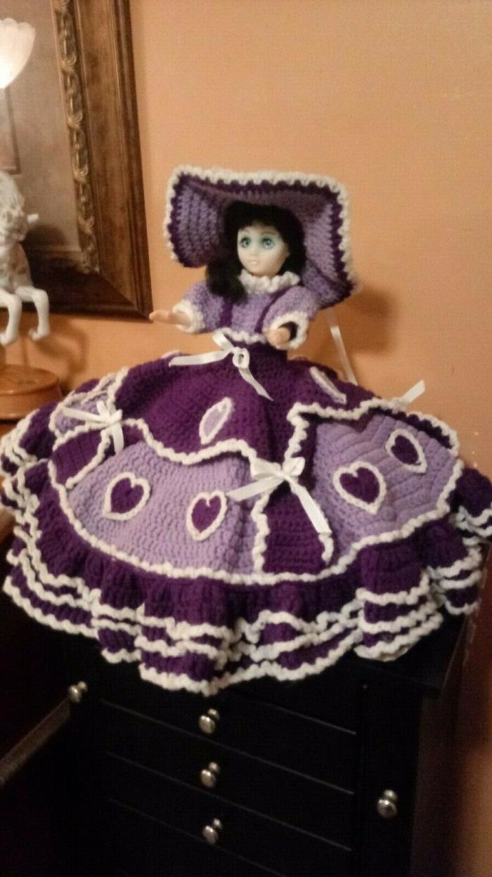 Vintage Doll. Crocheted Purple Dress