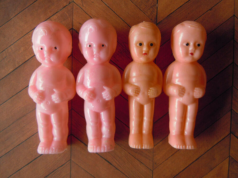 4 Vintage Hard Plastic Frozen Charlotte Baby Miniature Dolls