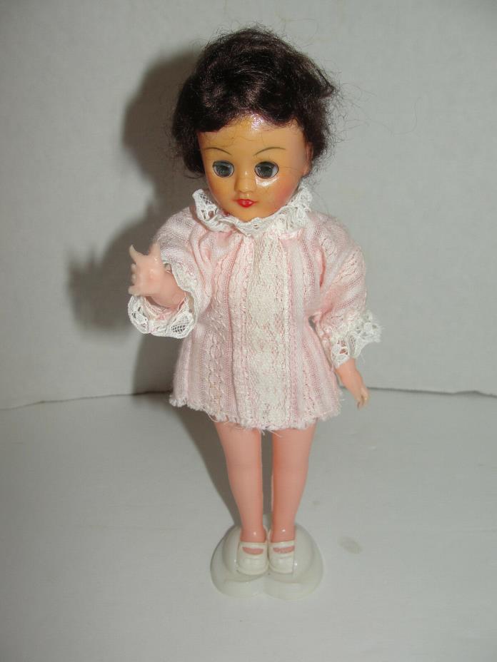 Vintage Plastic Doll  Made in Hong Kong Blinking Sleepy Eyes with Stand