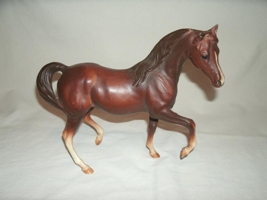 Vintage Plastic Horse ~ Brown with White to Cream Markings ~ 6 3/4 Inches Tall