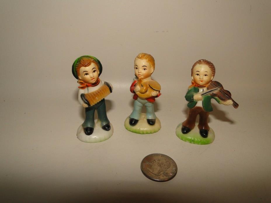 Set of 3 Vintage Hard Plastic Boys PLaying Music Figures, Approx. 2 1/2'' Tall