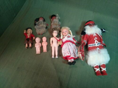 Vintage Lot Of 8 plastic dolls 3 have real fur