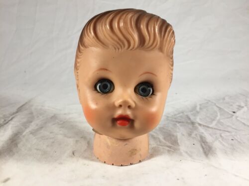 Vintage 1950’s Doll Head 4” Closing Eyes Molded Hair