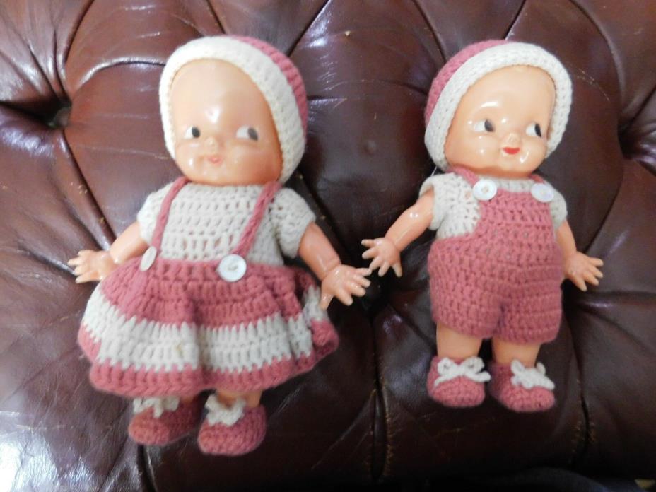 IRWIN BOY & GIRL DOLLS W/COMPLETE CROCHETED OUTFITS ADORABLE 6.5