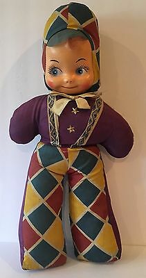 Vintage Cloth Doll With Hard Rubber Vinyl Face & Star Appliques