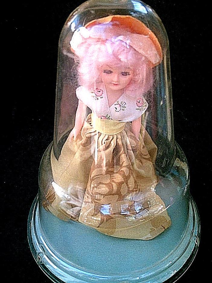 VINTAGE!! Pink-Haired DOLL IN A BELL Globe International Costume Dress & Bonnet!