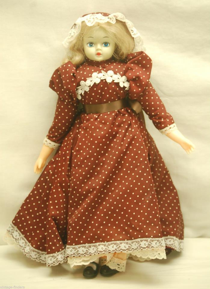 Vintage Style Girl Doll w Beautiful Dress & Hat Blonde Hair Vinyl ~ 17-1/2