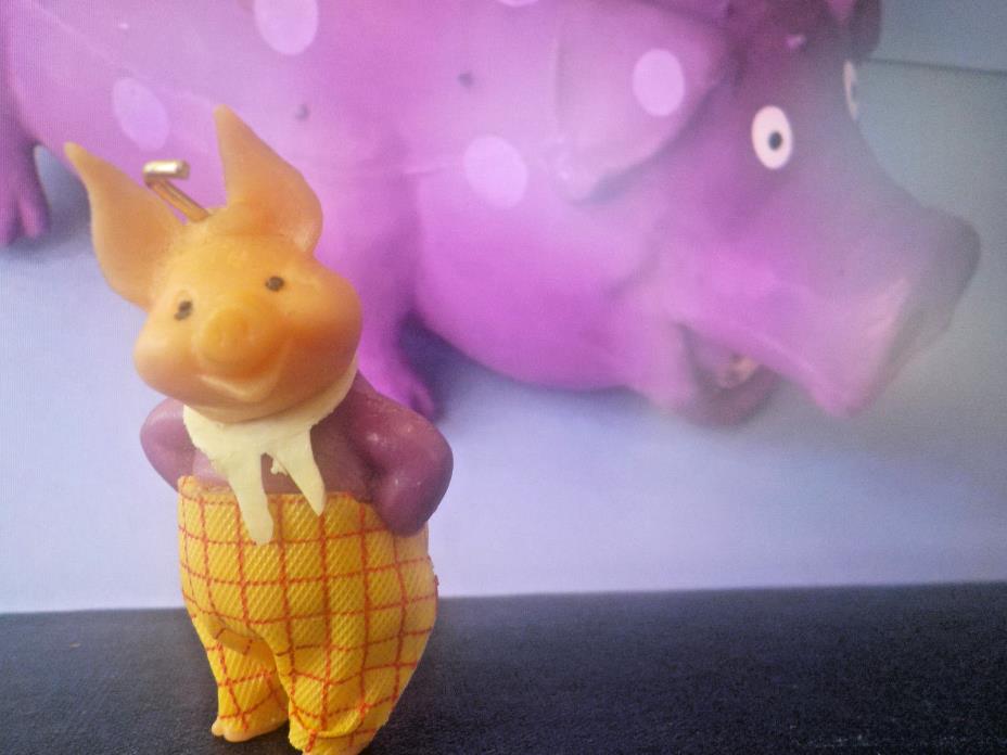 Weird Miniature Toy Plastic Pig, Hook in Head, Pendant? Swivel Head Missing Tail
