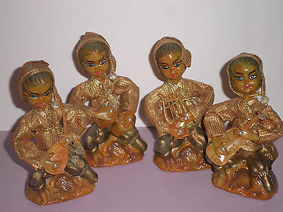 SET 4 VINTAGE PLASTIC FIGURINES HOLLOW  MUSICIANS ASIAN HONG KONG  ELF PIXIE WOW