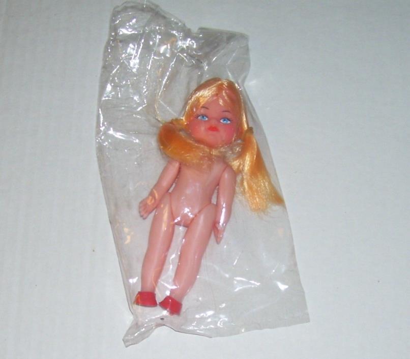Dime Store Toy Jointed Poseable Blonde Doll In Cellophane Hong Kong 1960s