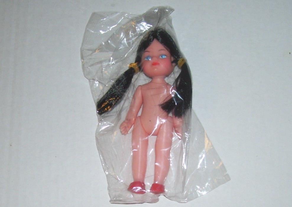 Dime Store Toy Jointed Poseable Brunette Doll In Cellophane Hong Kong 1960s
