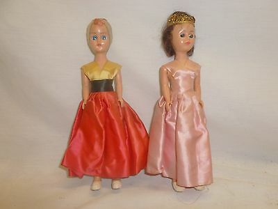 Vtg Retro Plastic Souvenir Dolls Prom Queen Pink Dress Sleepy Eye 8