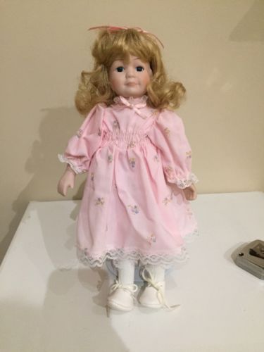 Porcelain Doll Antique 12” Pink Dress