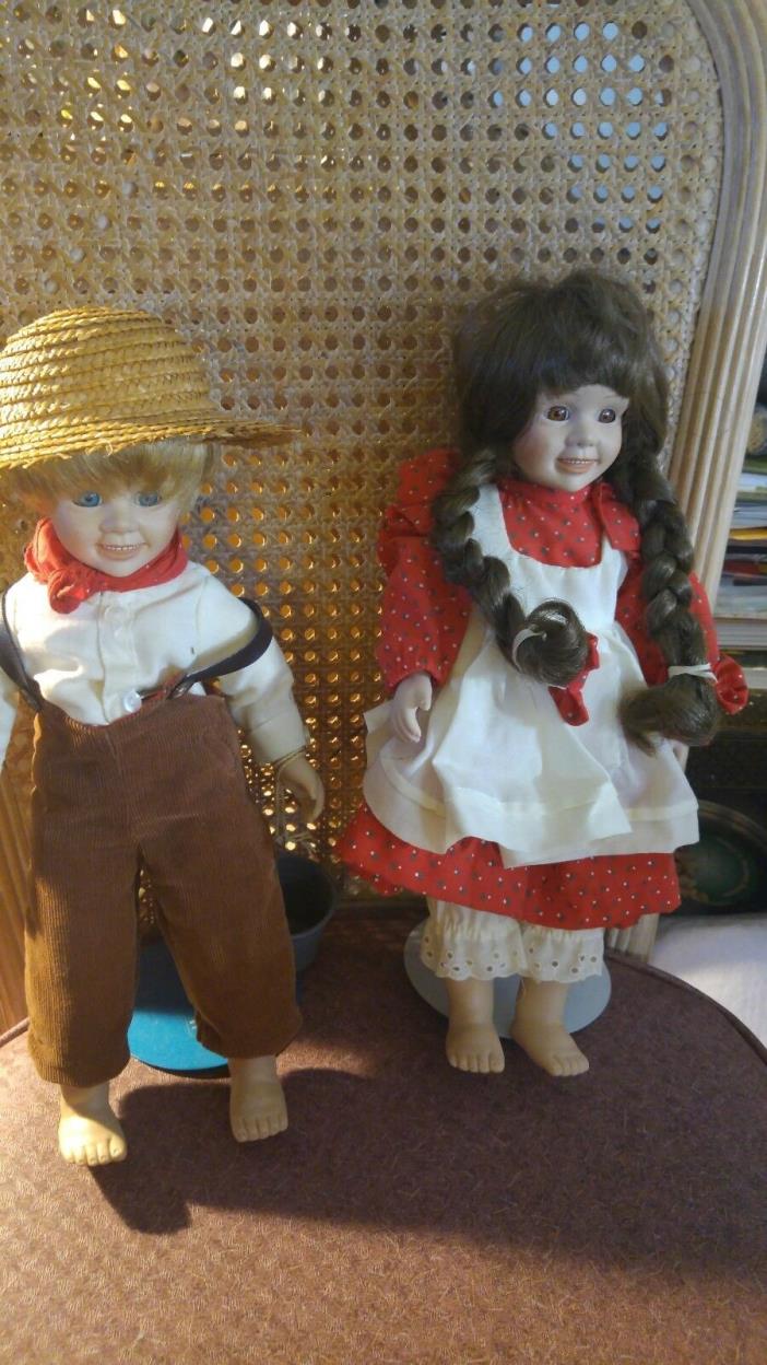 Vintage Marian Yu Designs Jack & Jill Nursery Rhyme Porcelain Dolls 14 inch 1989