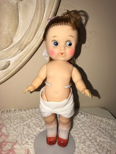 Vintage Rubber Dime Store Ponytail Doll With Red Molded Shoes Made in Japan 8.5”