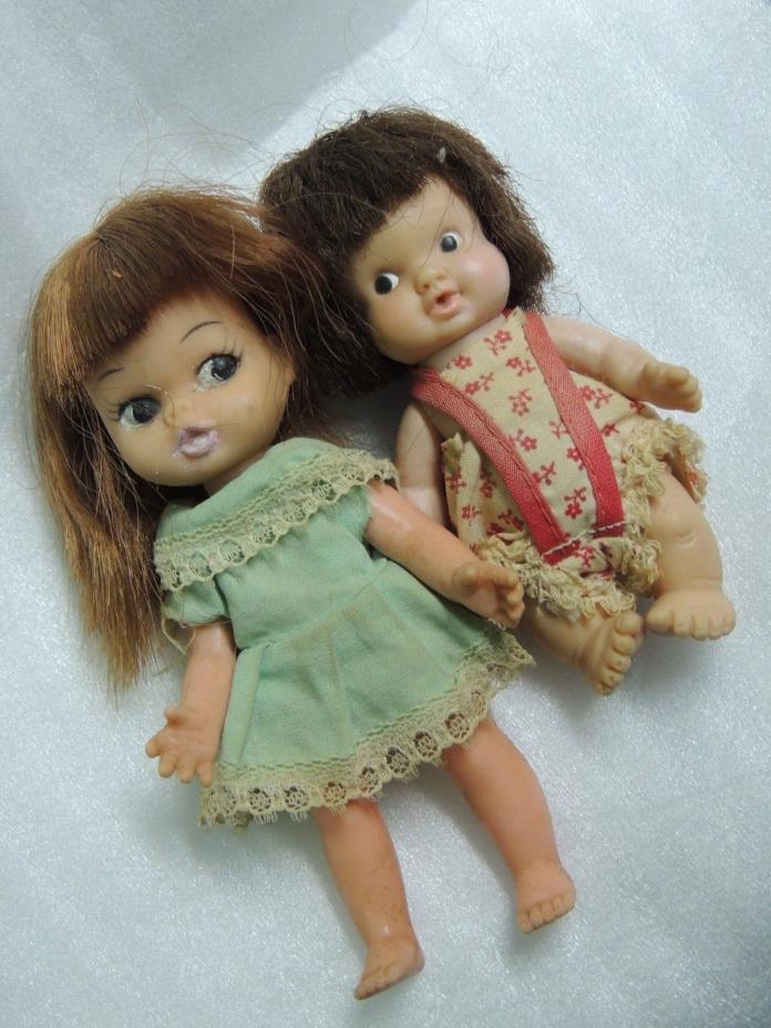 Vintage Pee Wee Uneeda Small Dolls rubber cute PAIR 1960s