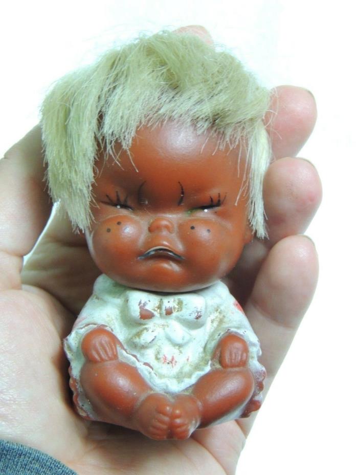 Vintage Moody Grumpy crying sad Baby Vinyl Rubber Toy bank Japan Korea Hawaii