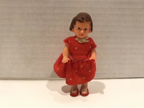 VINTAGE ANTIQUE GERMAN ARI SMALL RUBBER GIRLS 3” DOLL TOY