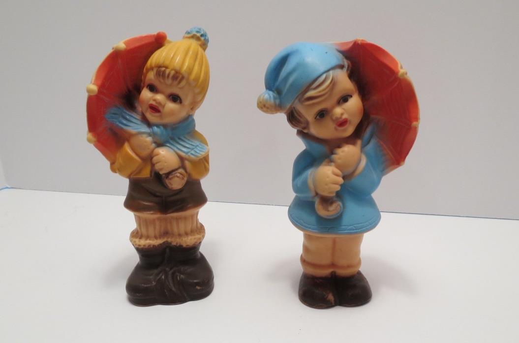 Vintage Squeaker Dolls Zeho GERMANY Boy Girl Umbrellas