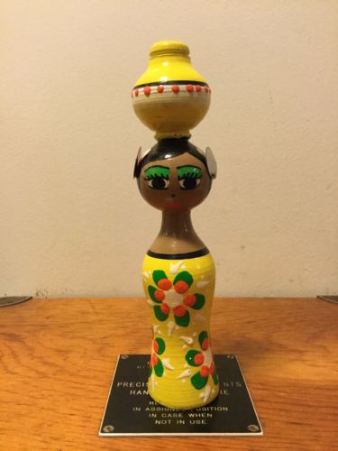 Wooden Spindle Female Doll Hand Painted Folk Art