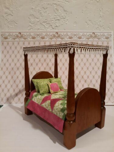 Wood Doll Bed for Your Hitty Doll with Mattress, Quilt, and Pillows OOAK