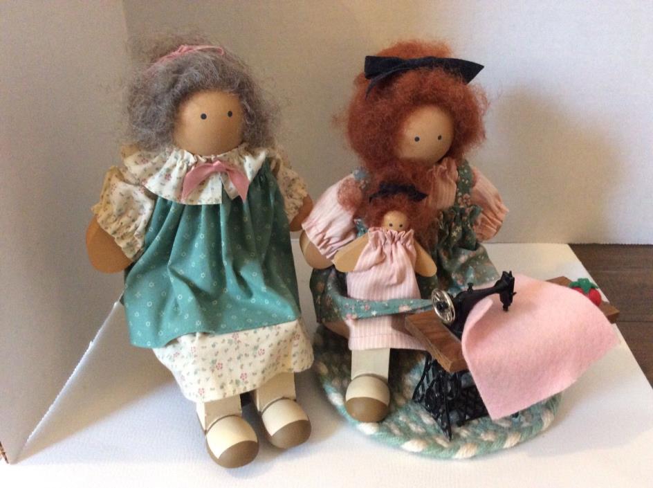 2 LADIE AND FRIENDS DOLLS WITH STOOLS AND SEWING MACHINE
