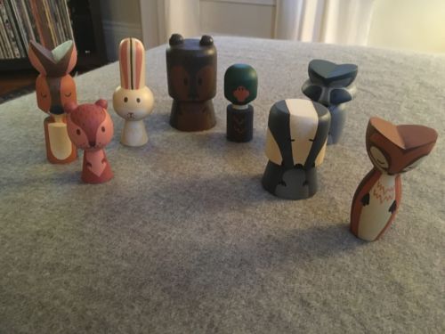 Lot Of 8 Wooden Handpainted Woodlsnd Animal Toys, Folk Art, Quirky