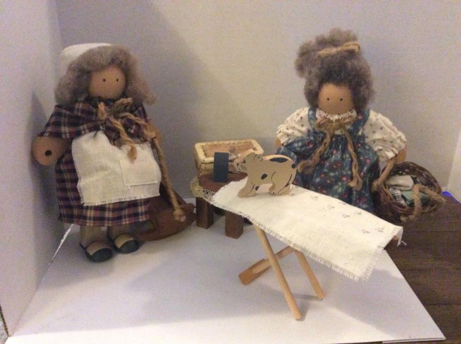 2 LADIE AND FRIENDS DOLLS WITH TABLE AND IRONING BOARD