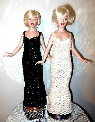MARILYN MONROE By World Doll Set Of 2 Porcelain Dolls Black & White Sequin Dress