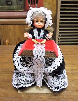 Vintage Brussels Lace Making Doll in Original Container - MINT
