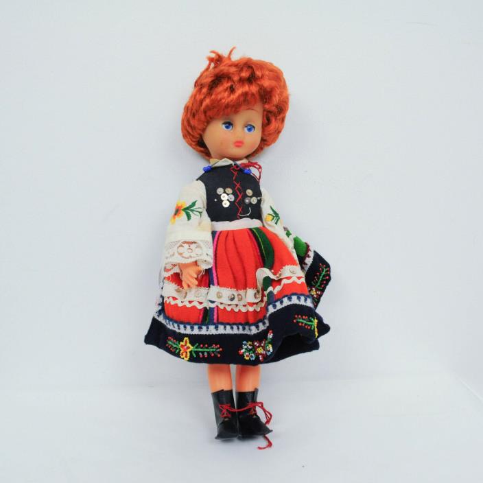 VTG Doll Girl Figurine Folk Costume Eastern European Red Hair Polish Decor 16