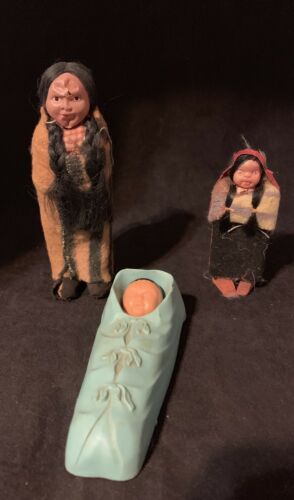 3 Native American Indian Plastic Celluloid Dolls Papoose etc.