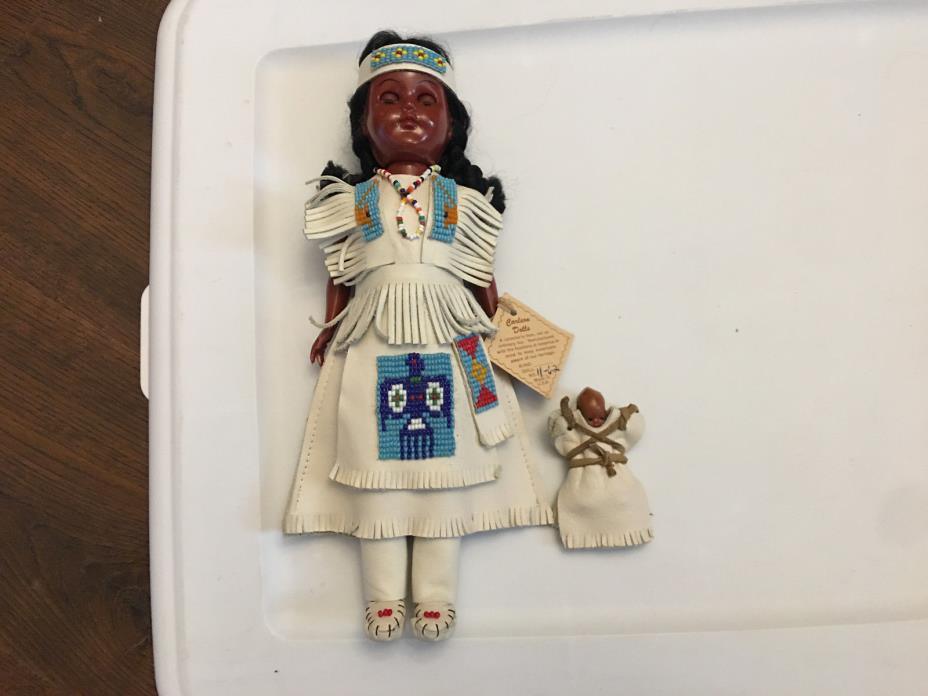 1960'S CARLSON FIGURE INDIAN GIRL WITH WHITE OUTFIT AND STAND AND TAGS BABY