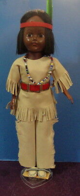 Vintage American Indian Boy Doll  in leather outfit with beads Made in USA
