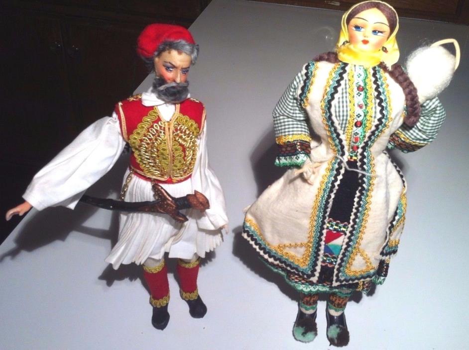 Vintage His Her Couple Greek Gypsy Peasants Dolls Traditional Costume (14