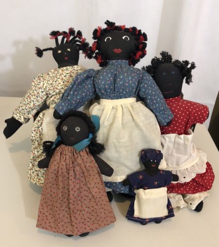 African Americana Handmade Dolls Vintage Lot Of 5