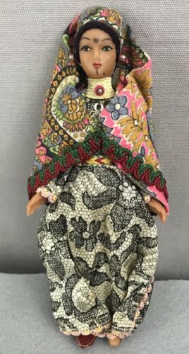 Vtg India Hindu Bindi Folk Art Plastic Doll Painted Face Handmade