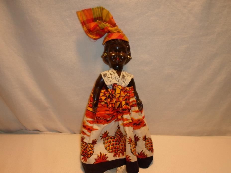 Vintage Soft Plastic Haiti Doll Pineapple Dress