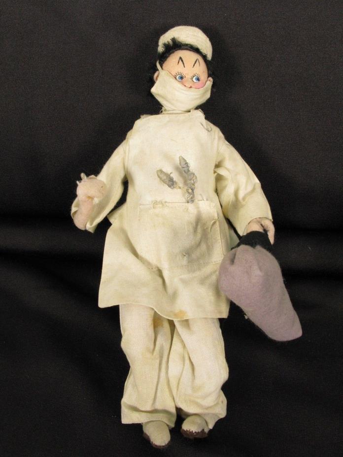 Vintage Klumpe Roldan Felt Doll Doctor with Bag and Stethoscope 1950's