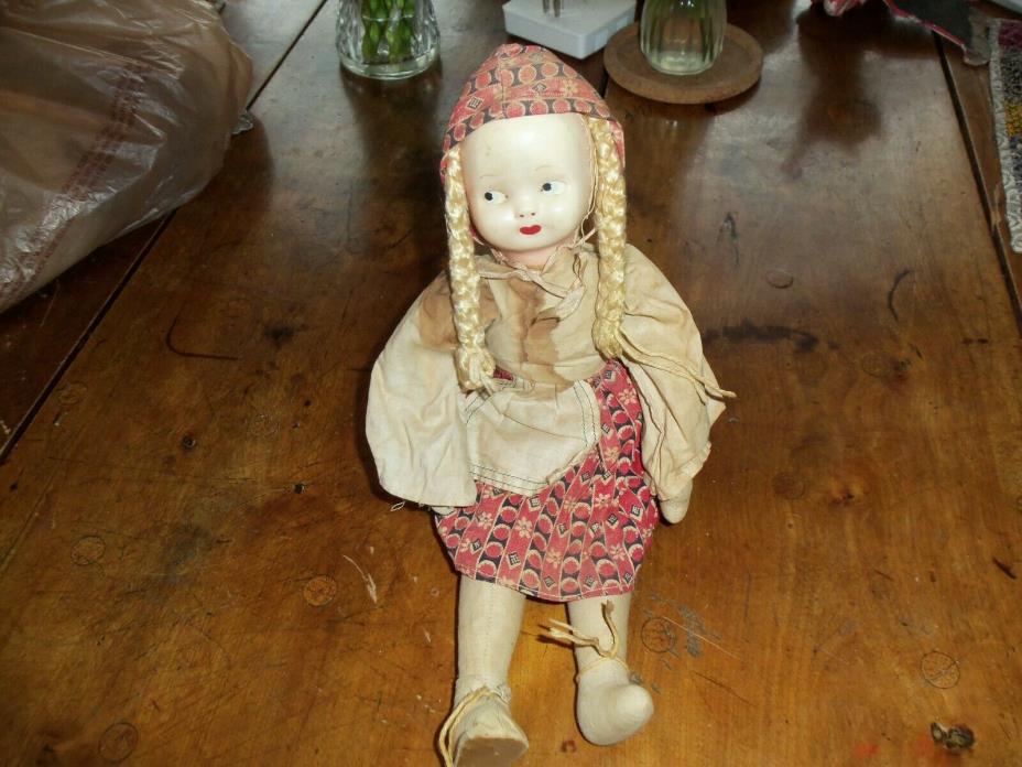antique polish cloth doll with braids