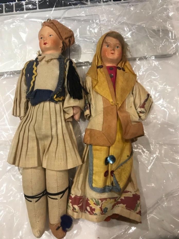 Pair of 2 Antique composition cloth Greek Dolls 1940’s