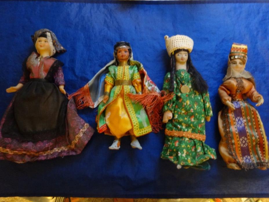 Lot of Four Vintage Retro  Handmade Travel Souvenir Dolls